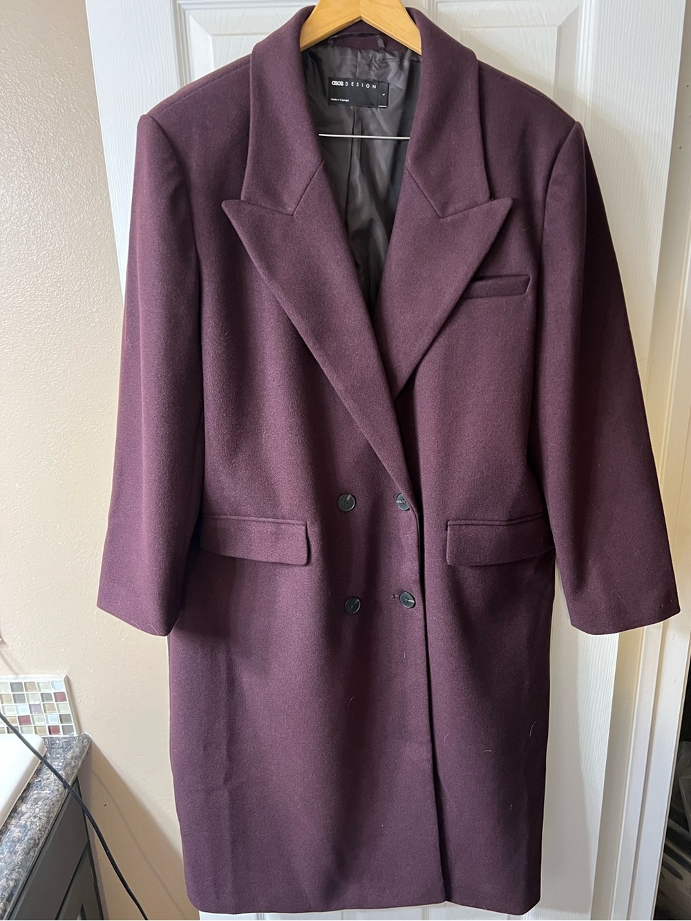 ASOS Double-Breasted Trench Coat in Plum